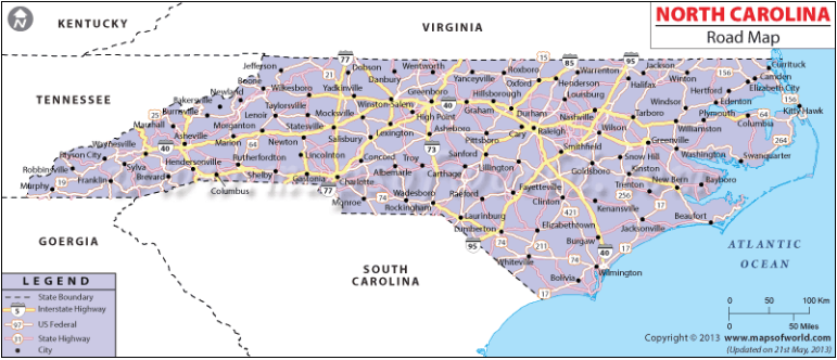 National Highways In North Carolina NCpedia   NC Highway Map 2013.PNG